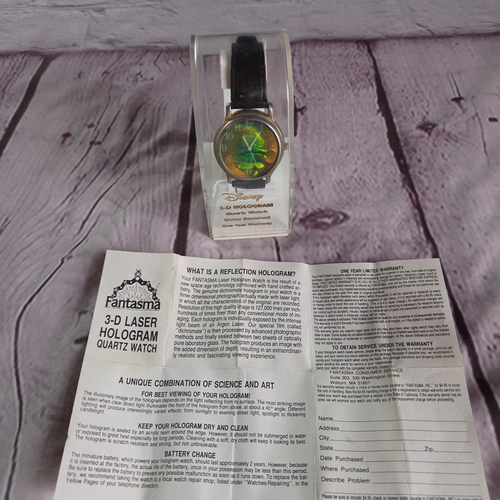 Vintage FANTASMA Mickey Mouse The Sorcerer Watch Hologram 3D Quartz 37mm In Box